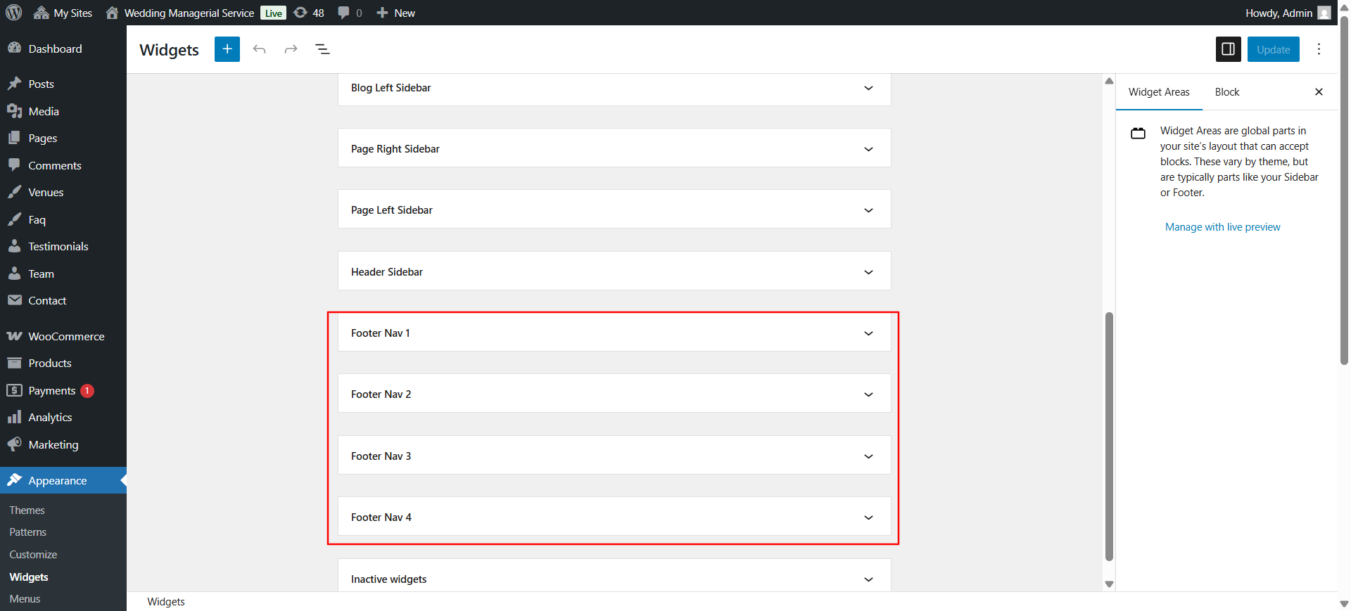 Footer widget customization screenshot