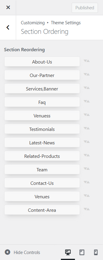 Section reordering screenshot