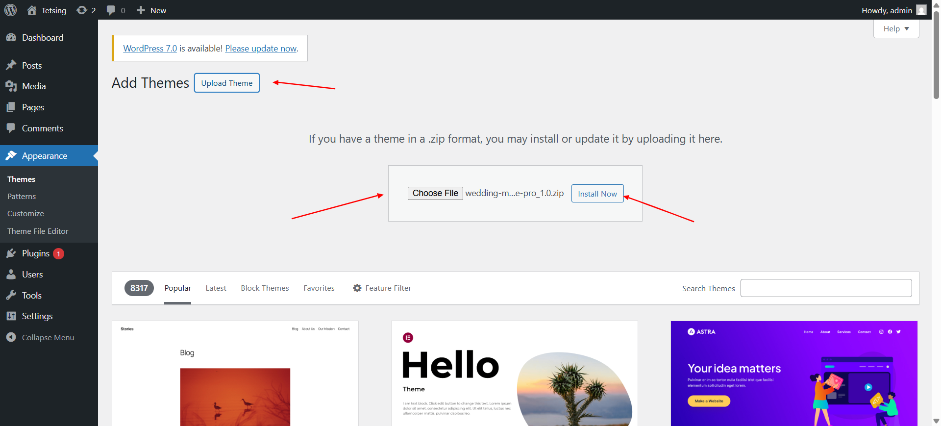 Upload Theme Screenshot